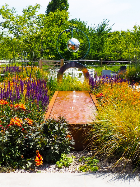 Corten water feature and contemporary sculpture