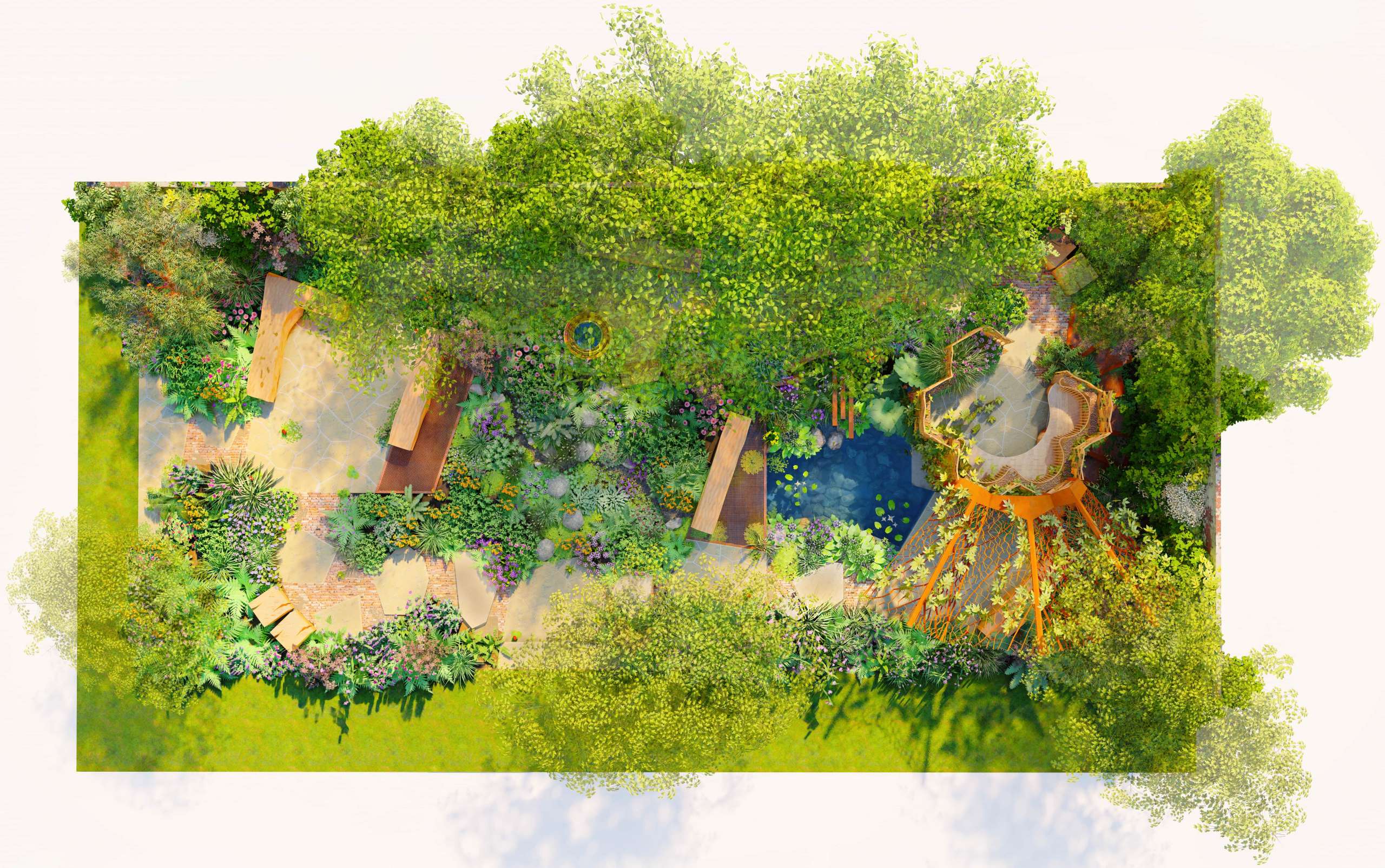 3D visual of The Octavia Hill Garden By Blue Diamond with the National Trust Designed by Ann-Marie Powell Gardens - TOP VIEW