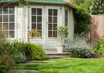 Garden shed in a countryside small garden designed by Ann- Marie Powell, UK 2014